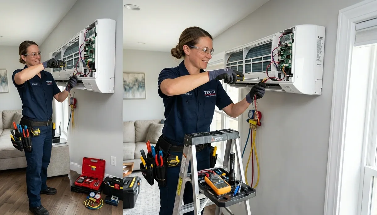 HVAC technician performing AC repair service in San Francisco, CA for Five Star Cooling