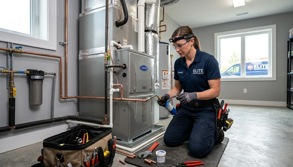 Expert plumber fixing water heater in San Francisco, CA home | Five Star Cooling plumbing service