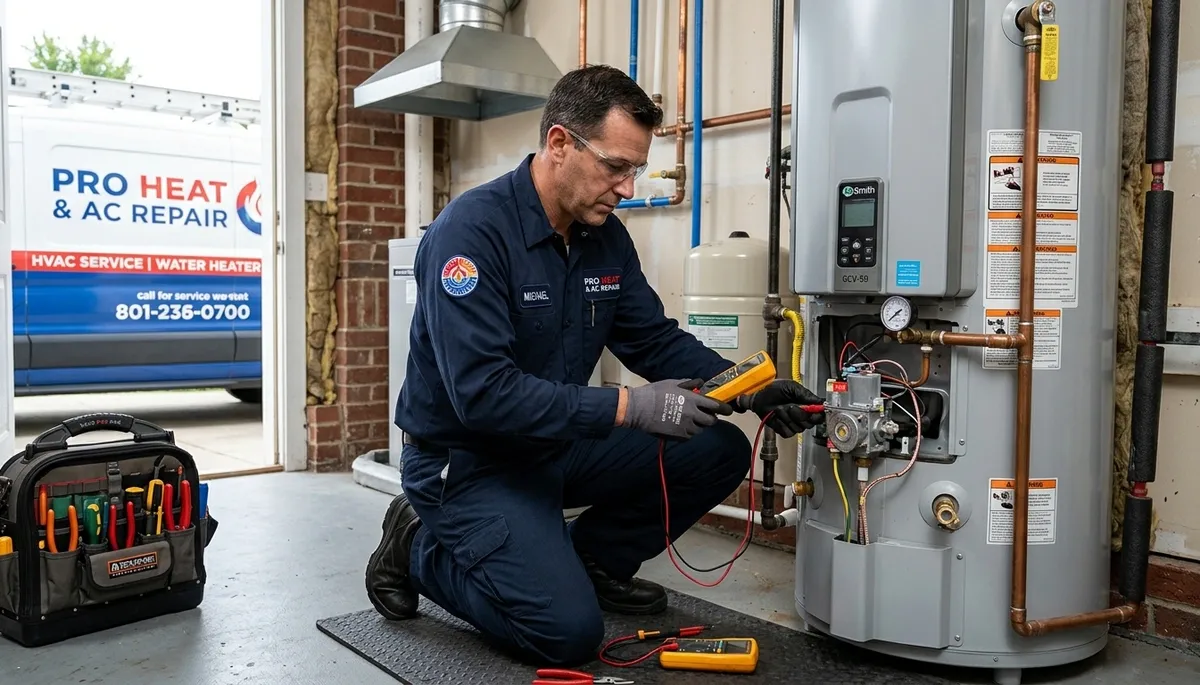 Technician performing water heater repair in San Francisco, CA for Five Star Cooling HVAC service